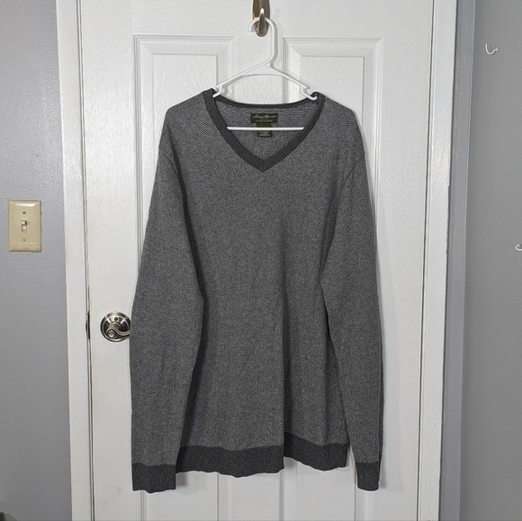 Eddie Bauer Cotton Cashmere Men's V-Neck Cozy Knit Academia Sweater Size‎ TL - Picture 1 of 5